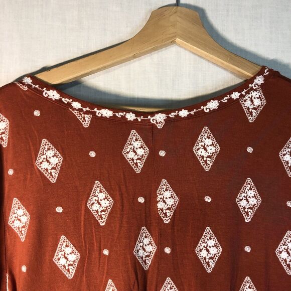 Terra Cotta & White Baby Doll Top Torrid Size 2 Flared Sleeves - Picture 11 of 11